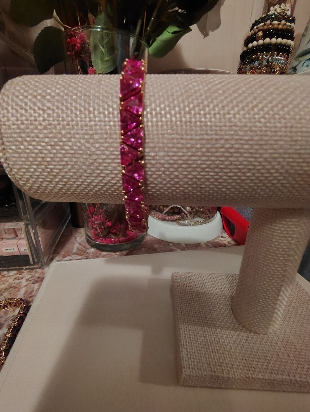 Suzanne Somers 7.5" Hot Pink Trillion CZ 925 Bracelet. - Picture 2 of 5